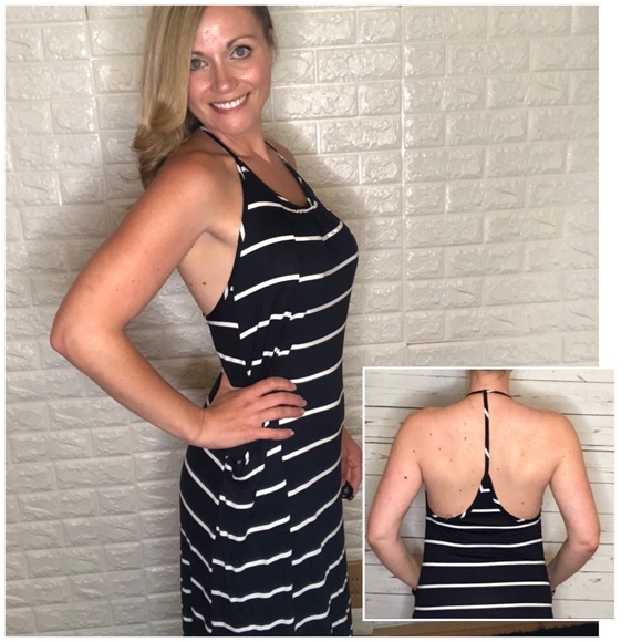 Dresses & Skirts - NAVY STRIPE, T-STRAP BACK MAXI DRESS W/ POCKETS